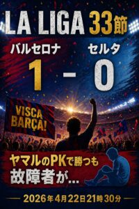 【試合レビュー】ラ・リーガ第33節｜ vs セルタ：ヤマルPK弾・カンセロ負傷・VAR誤審疑惑
