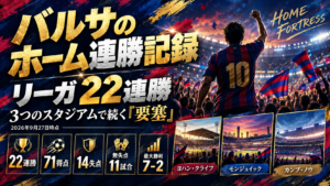 バルサのホーム連勝記録｜リーガ22連勝、3つのスタジアムで続く「要塞」【随時更新】